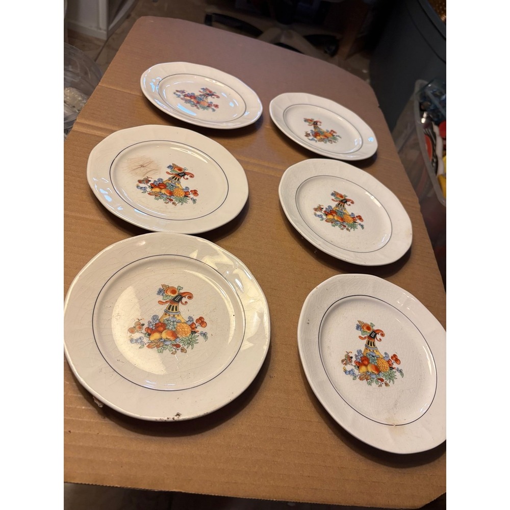 Set Of 6 Thanksgiving FRUIT BASKET Plates Autumn Fall